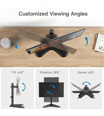 Single Monitor Stand, Free Standing Monitor Desk Stand for 13 to 32" Computer, Height Adjustable Monitor Mount Full Motion Swivel VESA 75x75mm/100x100mm Heavy Duty Steel Base up to 17.6 lbs