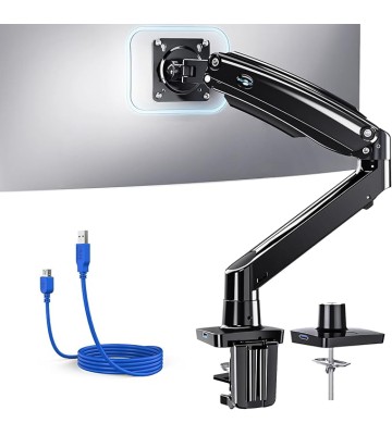 Single Monitor Arm Holds 26.48 lbs, Ultrawide Computer Monitor Stand for 35 inch Screens, Upgraded Adjustable Monitor Mount with USB, C-Clamp & Grommet Base, VESA 75x75 or 100x100mm