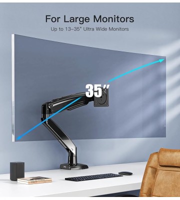 Ultrawide Monitor Arm for Max 35 inch Screens, Aviation-Grade Aluminum Heavy Duty Monitor Arm Holds 26.4lbs Computer Monitor, Adjustable Gas Springs Monitor Mount, VESA 75/100mm