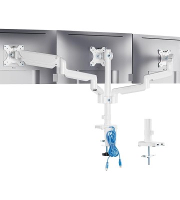 White Triple Monitor Mount, 3 Monitor Desk Mount for Multi Screens from 13 to 27inch with Gas Spring Arm, Fully Adjustment Arm with Tilt, Swivel, Rotate VESA Mount 75x75,100x100mm(GSDM003W-U)