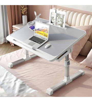 Foldable Bed Tray Table, Adjustable Height Laptop Desk for Bed, Portable Lap Desk for Working and Writing with Storage Drawers Bookshelf and USB Port (Size: 60×40cm)