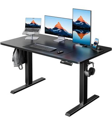 48" x 24" Electric Standing Desk Adjustable Height, 4 Memory Height Settings, Headphone Hook, Cable Manager, Sit Stand Up Desk for Home Office & Computer Workstation, Black