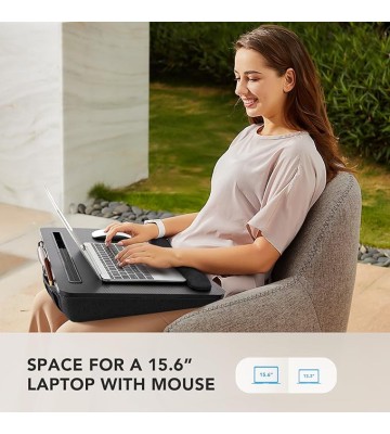 Lap Laptop Desk - Portable Lap Desk with Cushion, Fits up to 17 inch Laptop, with Anti-Slip Strip & Storage Function for Home Office Students Use as Computer Laptop Stand - Black, HNLD28B