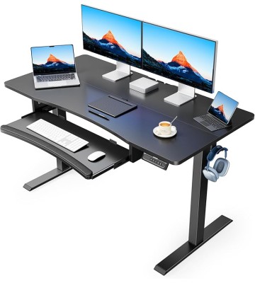 48" x 24" Electric Standing Desk with Large Keyboard Tray(26.7"), Adjustable Height Stand Up Desk for Home Office, 4 Memory Height Settings, 2 Headphone Hooks, Computer Workstation, Black