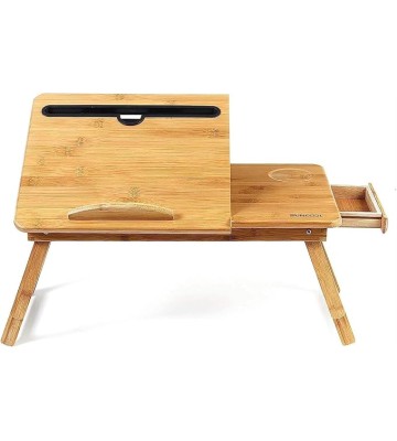 Laptop Bed Table Wooden Laptop Desk Portable Folding Desk Sofa Bed Notebook Stand Study Table with Drawer + Cup Holder + Phone